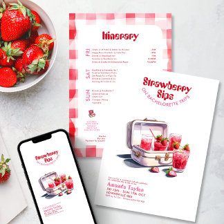 Strawberry Bachelorette Itinerary Weekend Trip Invitation