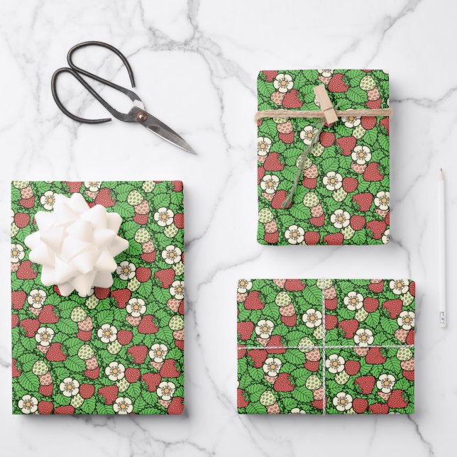 Strawberry Background Pattern Wrapping Paper Sheet (Front)