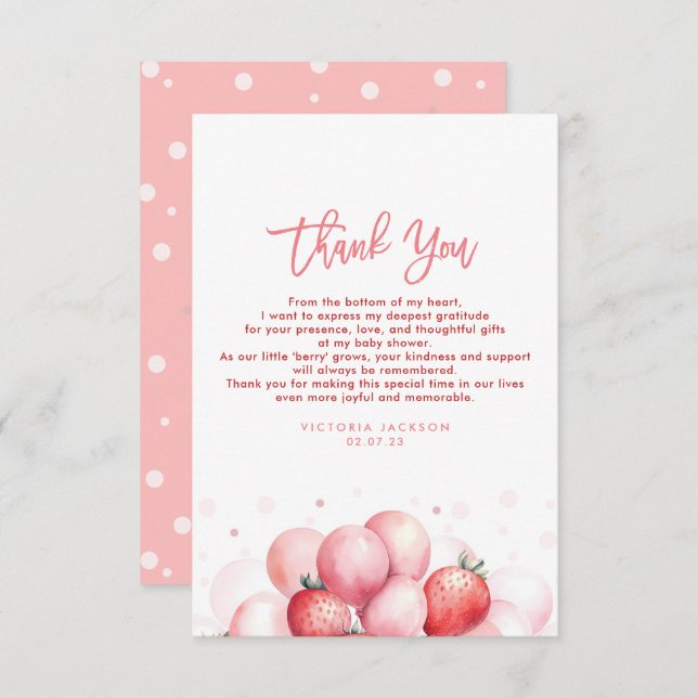 Strawberry Balloons Baby Shower Small Thank You (Front/Back)