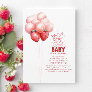Strawberry Balloons Berry Sweet Baby Shower Invitation