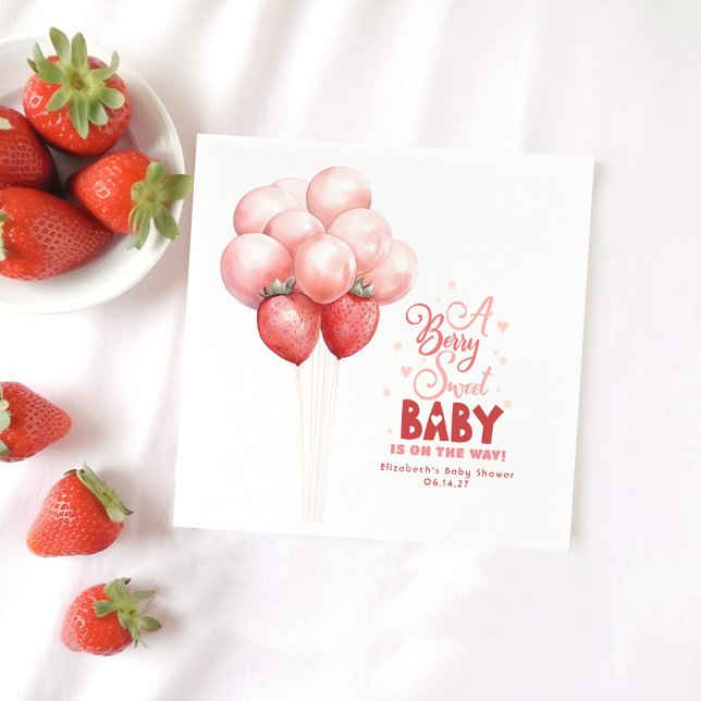 Strawberry Balloons Red and Pink Baby Shower Napkin (Creator Uploaded)