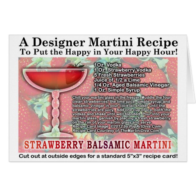 Strawberry Balsamic Martini Recipe Greeting Card (Front Horizontal)