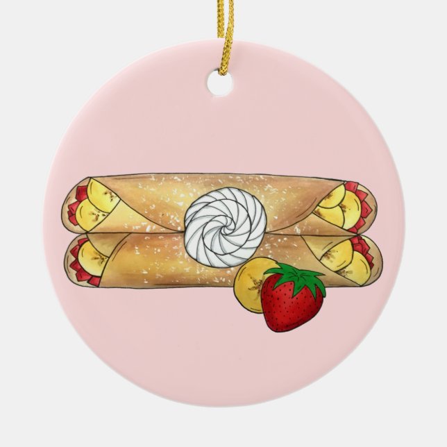 Strawberry Banana Crêpe Pancake French Food Crepes Ceramic Tree Decoration (Front)