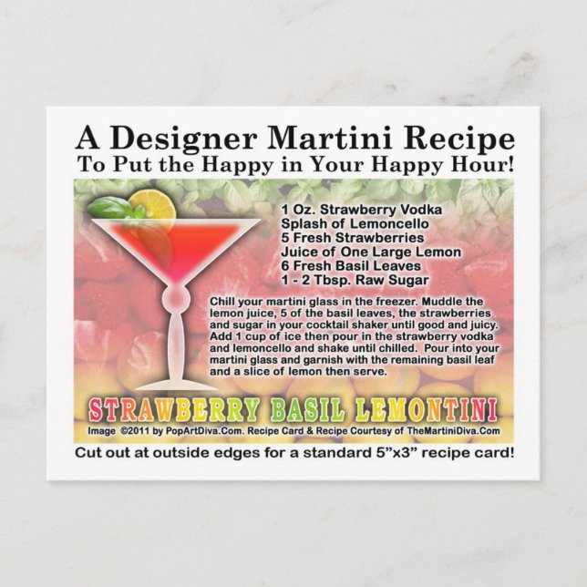 Strawberry Basil Martini Recipe Postcard (Front)
