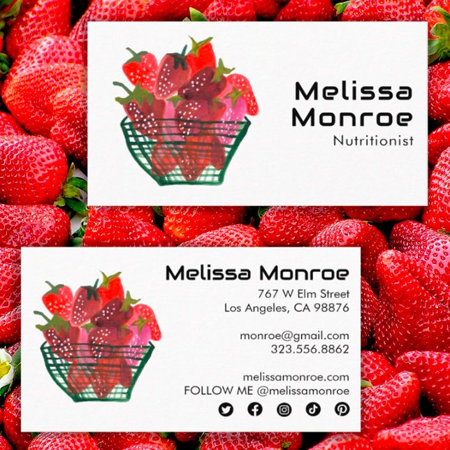 Strawberry Basket Charming Watercolor Cute Fruit  Business Card (Creator Uploaded)