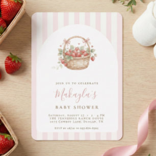 Strawberry Basket Coquette Pink Arch Baby shower Invitation