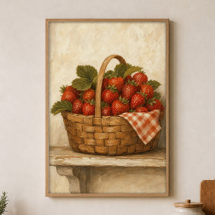 Strawberry Basket Watercolour Cottagecore Poster