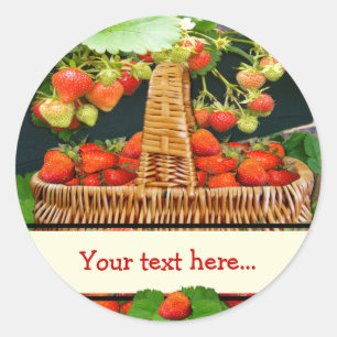Strawberry Basket ~ Your Text Round Sticke Classic Round Sticker