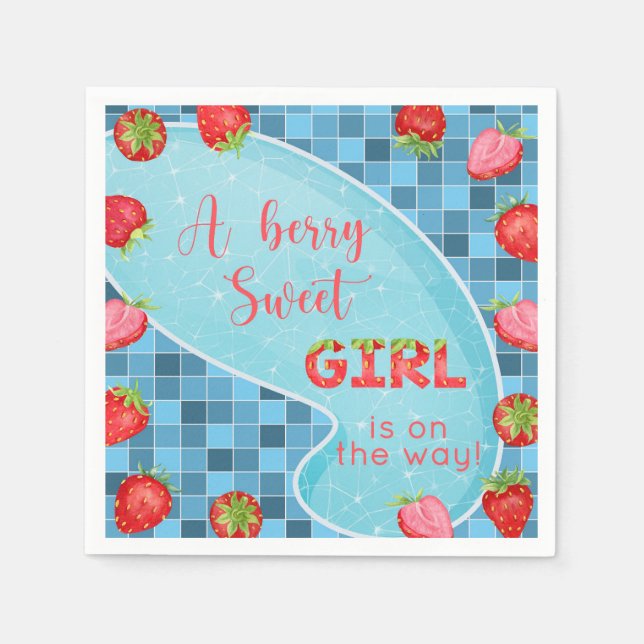 Strawberry berries girl baby shower napkins. napkin (Front)
