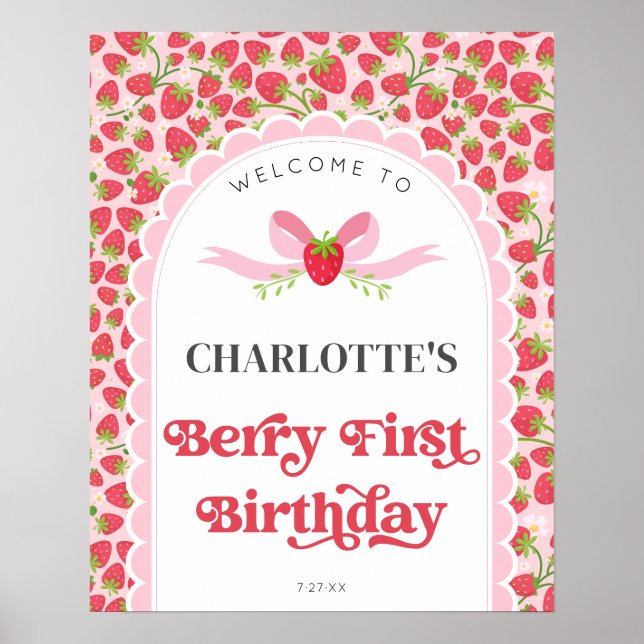 Strawberry Berry 1st Birthday 16x20 Welcome Poster (Front)