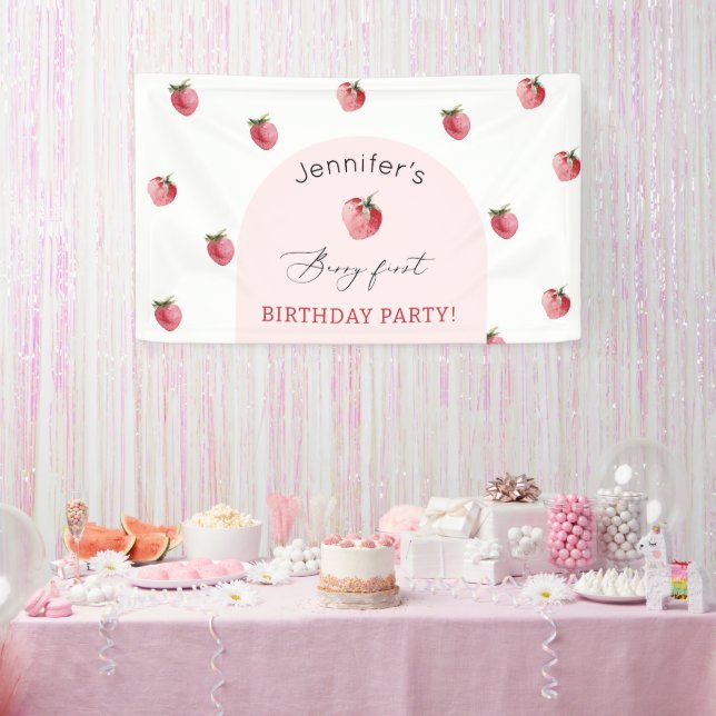Strawberry berry 1st birthday party banner (Party)