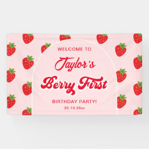Strawberry Berry 1st Birthday Party Welcome Banner