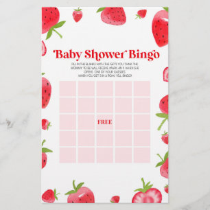 Strawberry Berry Bingo Baby Shower Game Stationery