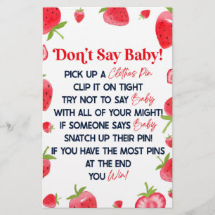 Strawberry Berry Don't Say Baby Shower Game Stationery