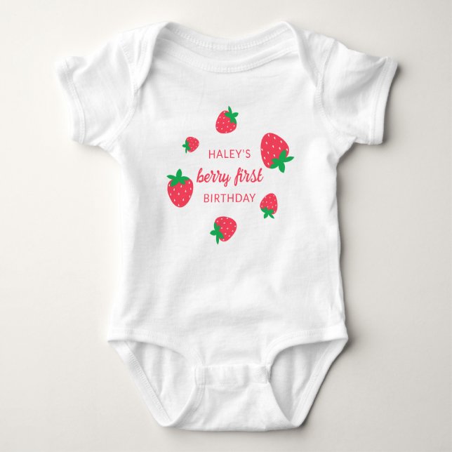Strawberry Berry First 1st Baby Birthday Bodysuit (Front)