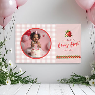 Strawberry Berry First 1st Birthday Banner