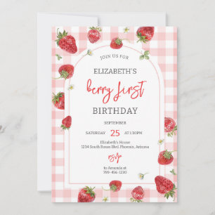 Strawberry Berry First 1st Birthday Invitation