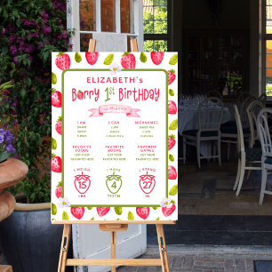 Strawberry Berry First 1st Birthday Milestones Poster