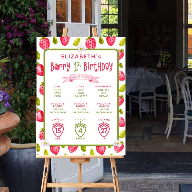 Strawberry Berry First 1st Birthday Milestones Poster (Creator Uploaded)