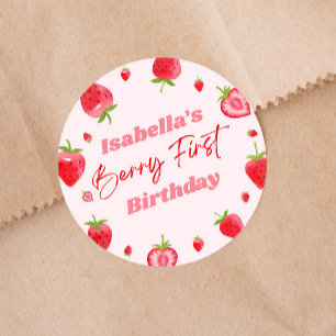 Strawberry Berry First 1st Birthday Party Classic Round Sticker