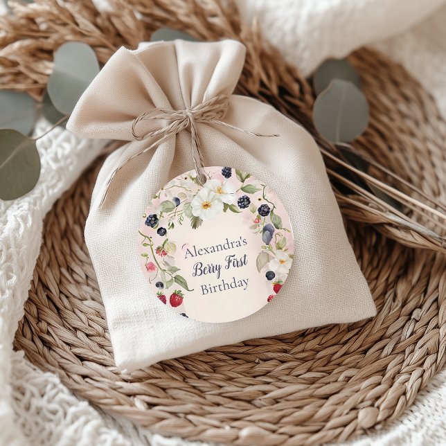  Strawberry Berry First 1st Birthday Party  Classic Round Sticker (Creator Uploaded)