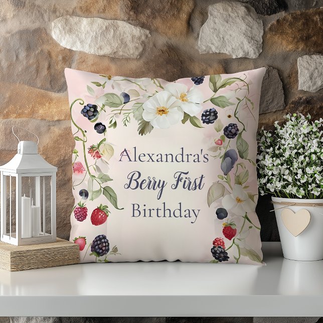  Strawberry Berry First 1st Birthday Party  Cushion (Creator Uploaded)