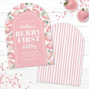 Strawberry Berry First 1st Birthday Party Invitation