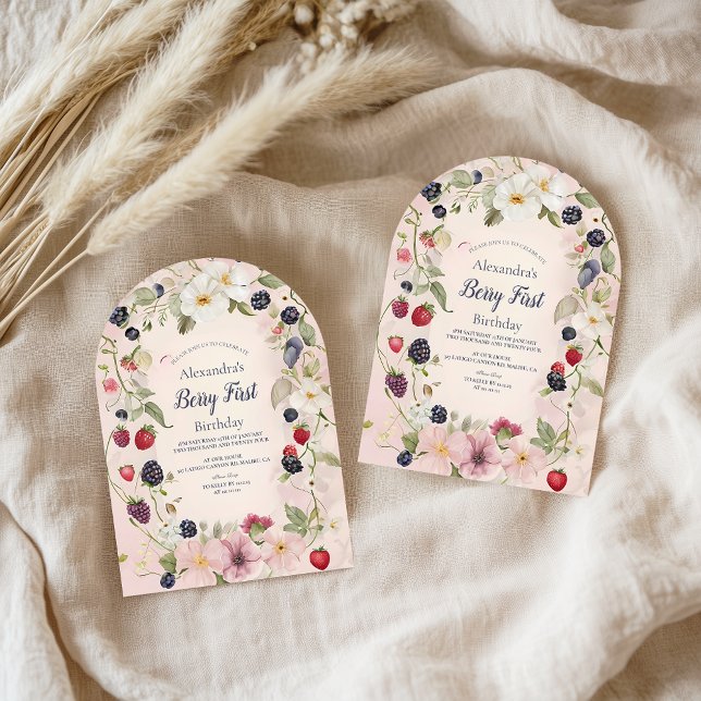  Strawberry Berry First 1st Birthday Party  Invitation (Creator Uploaded)