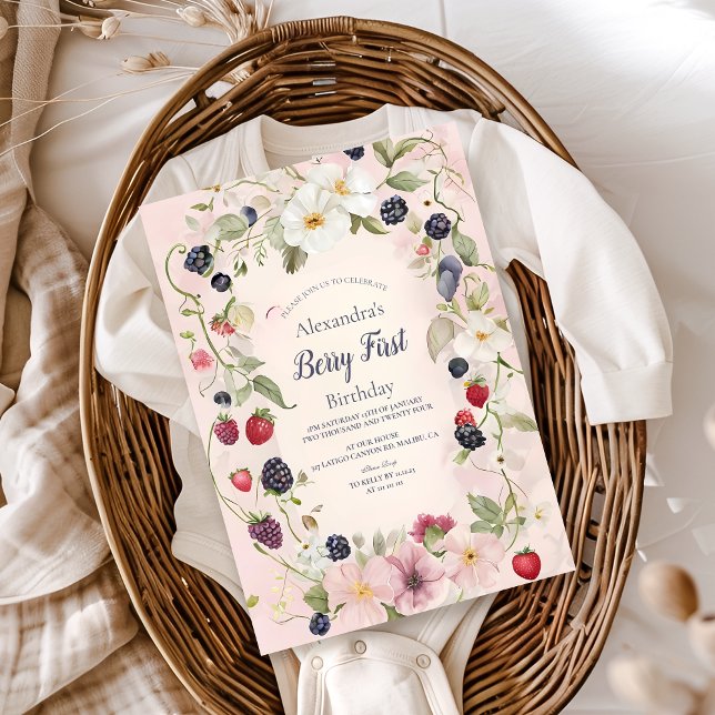  Strawberry Berry First 1st Birthday Party  Invitation (Creator Uploaded)