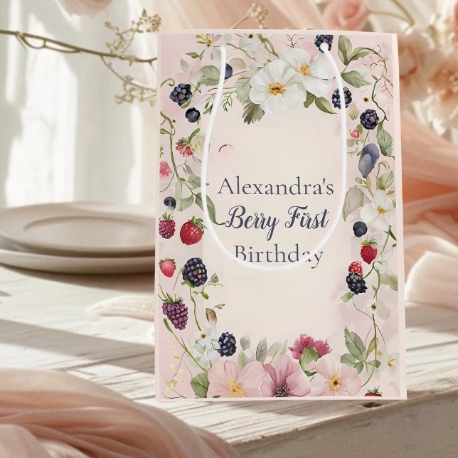  Strawberry Berry First 1st Birthday Party  Medium Gift Bag (Creator Uploaded)