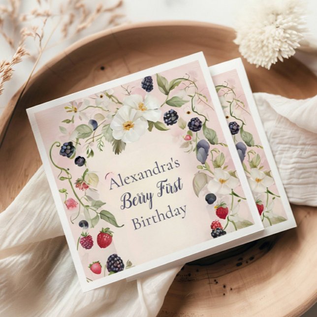  Strawberry Berry First 1st Birthday Party  Napkin (Creator Uploaded)