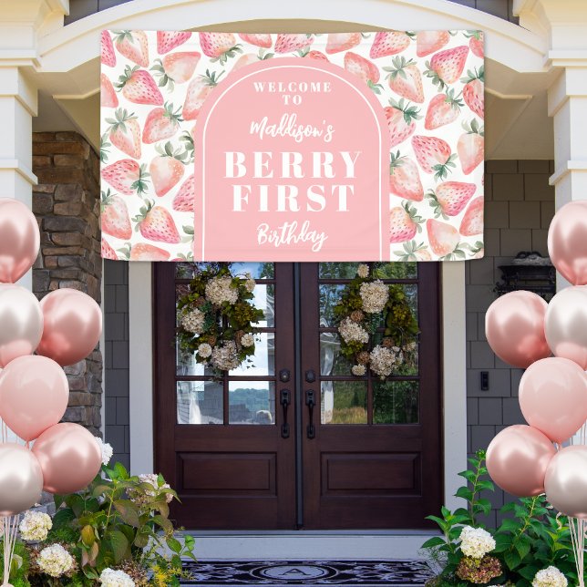 Strawberry Berry First 1st Birthday Party Welcome Banner (Strawberry Berry First 1st Birthday Party Welcome Banner)
