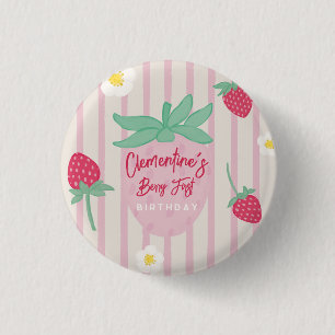 Strawberry Berry First Birthday  3 Cm Round Badge