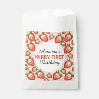 Strawberry Berry first birthday baby Girl pink Favour Bags