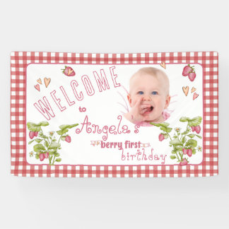 Strawberry Berry First Birthday Banner