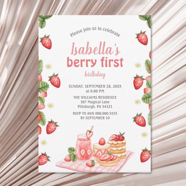 Strawberry Berry First Birthday Berry Weet Invitation (Creator Uploaded)