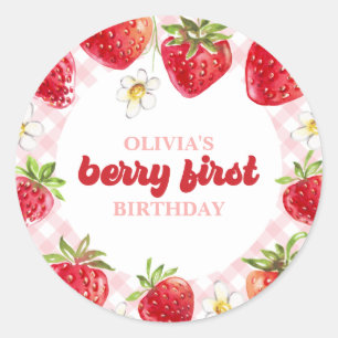 Strawberry Berry First Birthday Classic Round Sticker