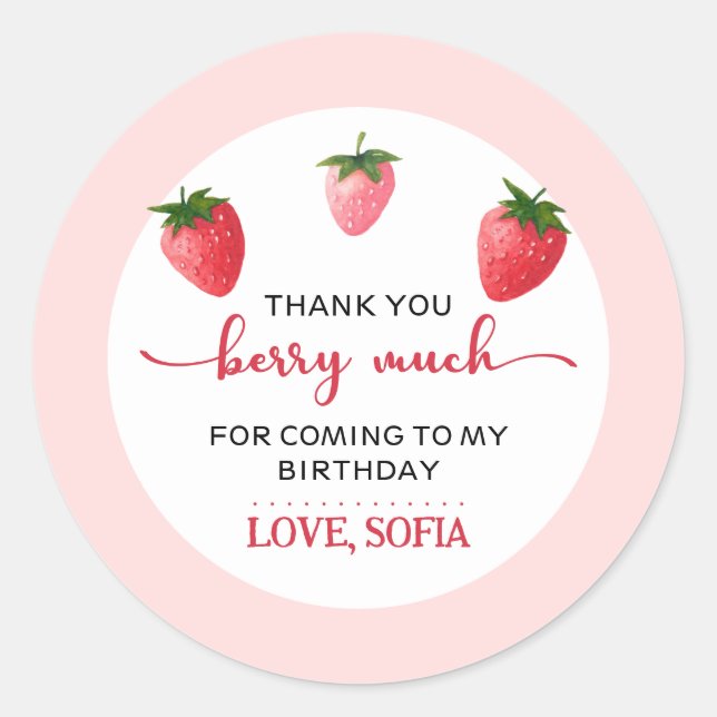 Strawberry Berry First Birthday  Classic Round Sticker (Front)