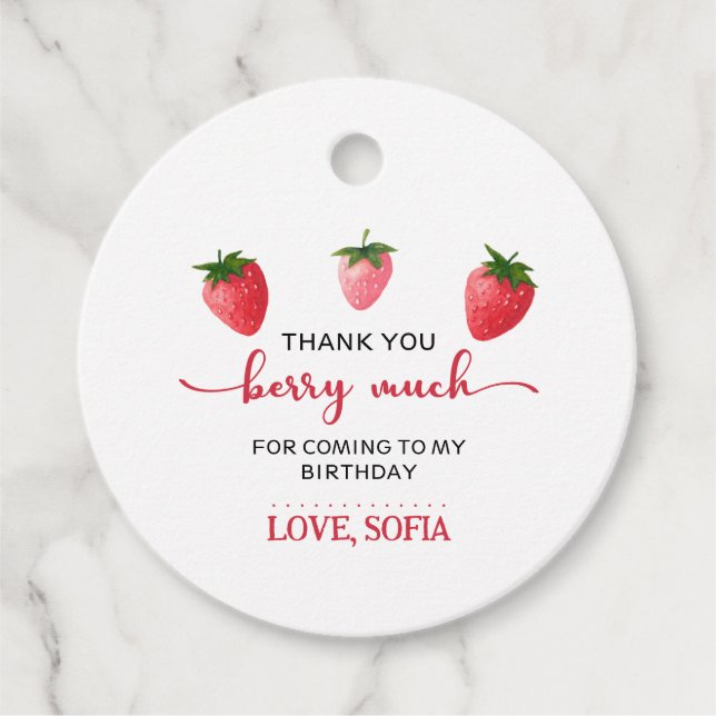 Strawberry Berry First Birthday Favour Tags (Front)