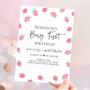 Strawberry Berry First Birthday Invitation