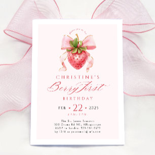 Strawberry Berry First Birthday Invitation