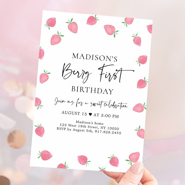 Strawberry Berry First Birthday Invitation (Creator Uploaded)