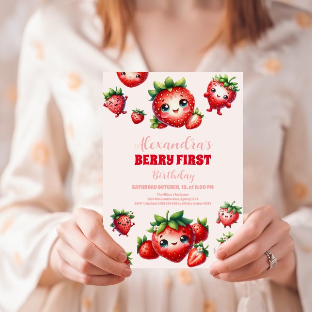 Strawberry Berry First Birthday Invitation (Creator Uploaded)