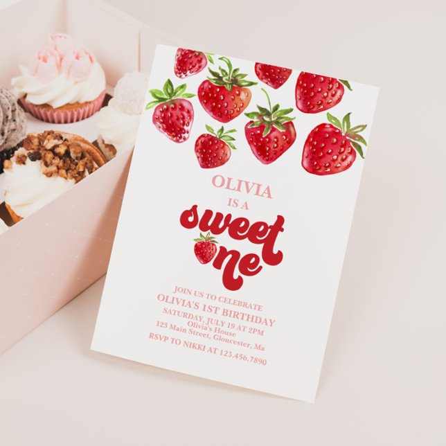 Strawberry Berry First Birthday Invitation (Creator Uploaded)