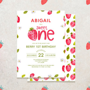Strawberry Berry First Birthday Invitation