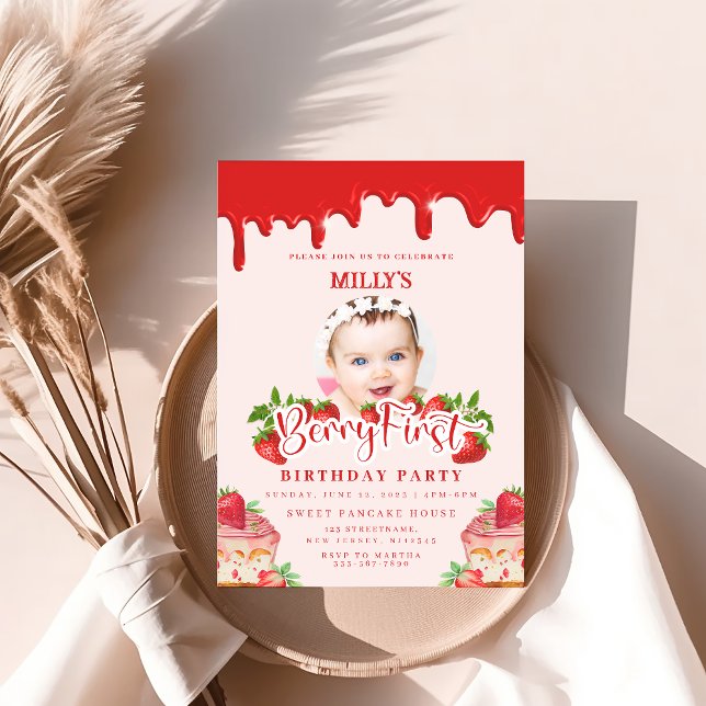 Strawberry Berry First Birthday Invitation (Creator Uploaded)