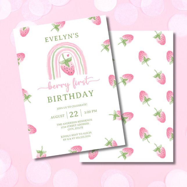 Strawberry Berry First Birthday Invitation (Creator Uploaded)