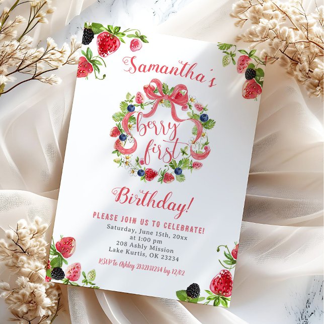 Strawberry Berry First Birthday Invitation (Creator Uploaded)