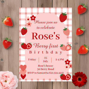 Strawberry, Berry first Birthday invitation