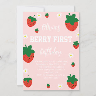 Strawberry Berry First Birthday Invitation